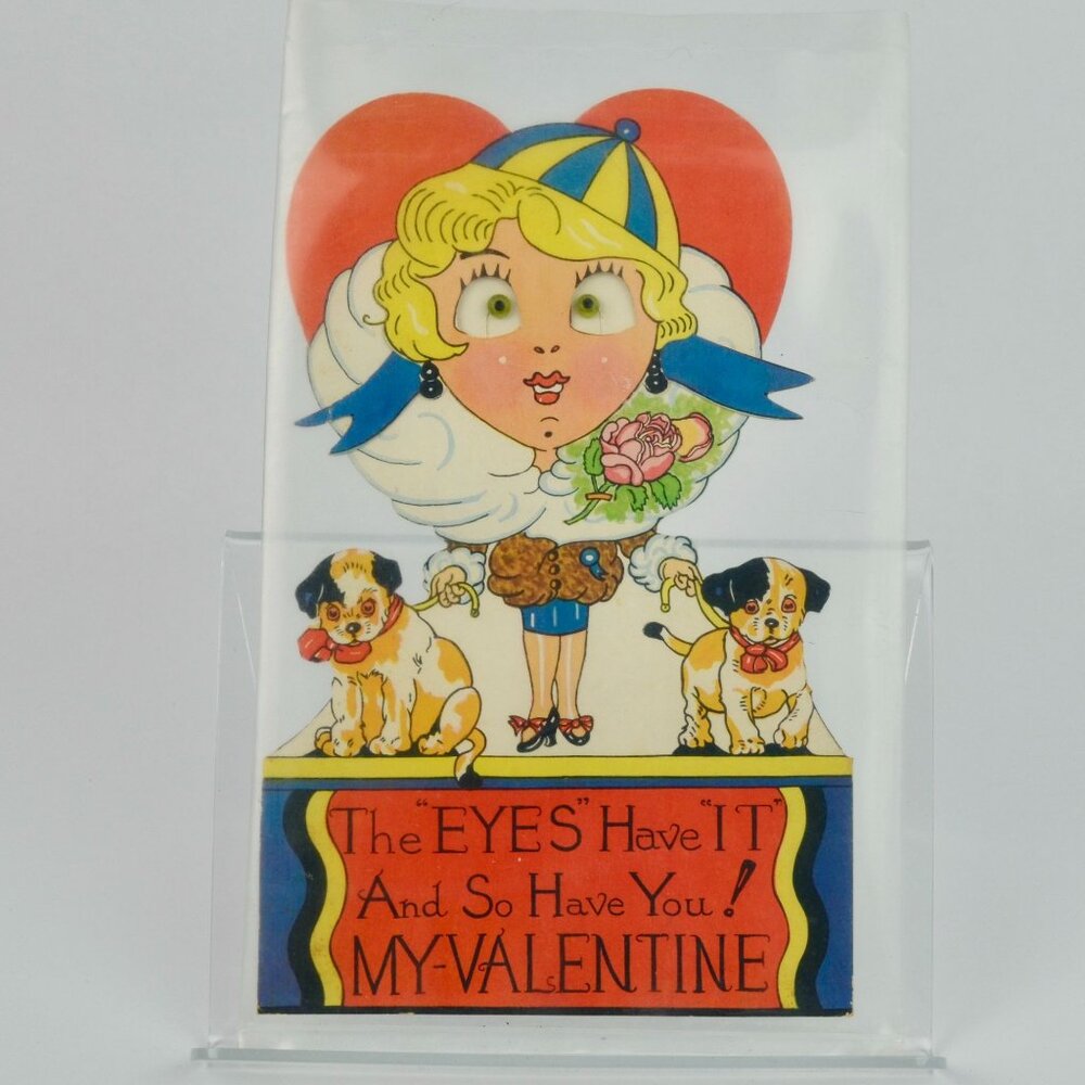 Vintage Googly Eyed Girl Valentine Card Large